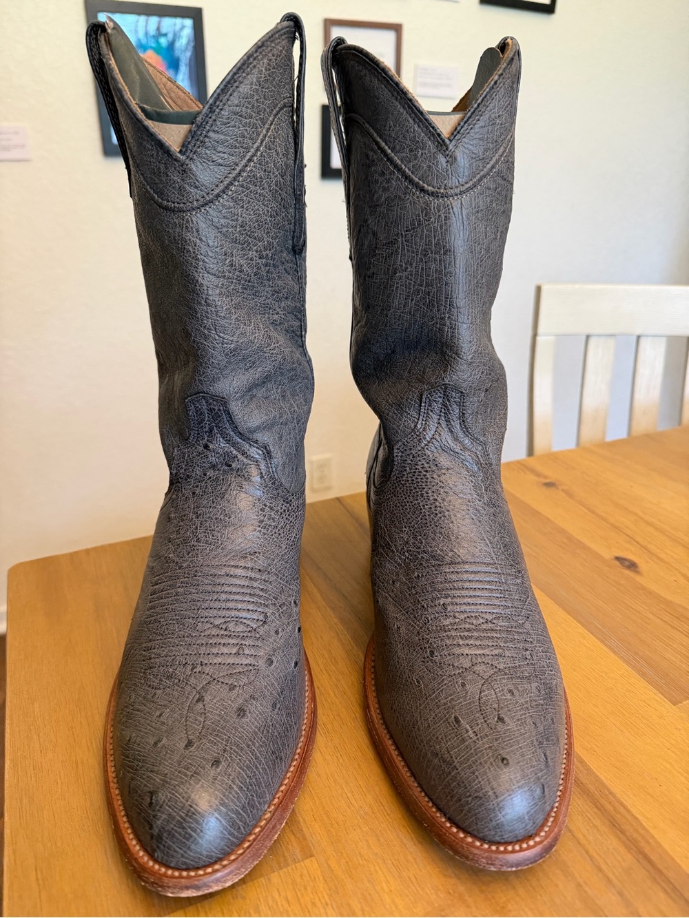 Tecovas The Jasper Smooth Ostrich grey western cowboy boots round toe - Picture 2 of 9